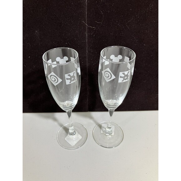 Y2K Vintage Disney Gallery Champagne Glass Flutes Mickey Mouse Set Of 2 - Picture 2 of 5